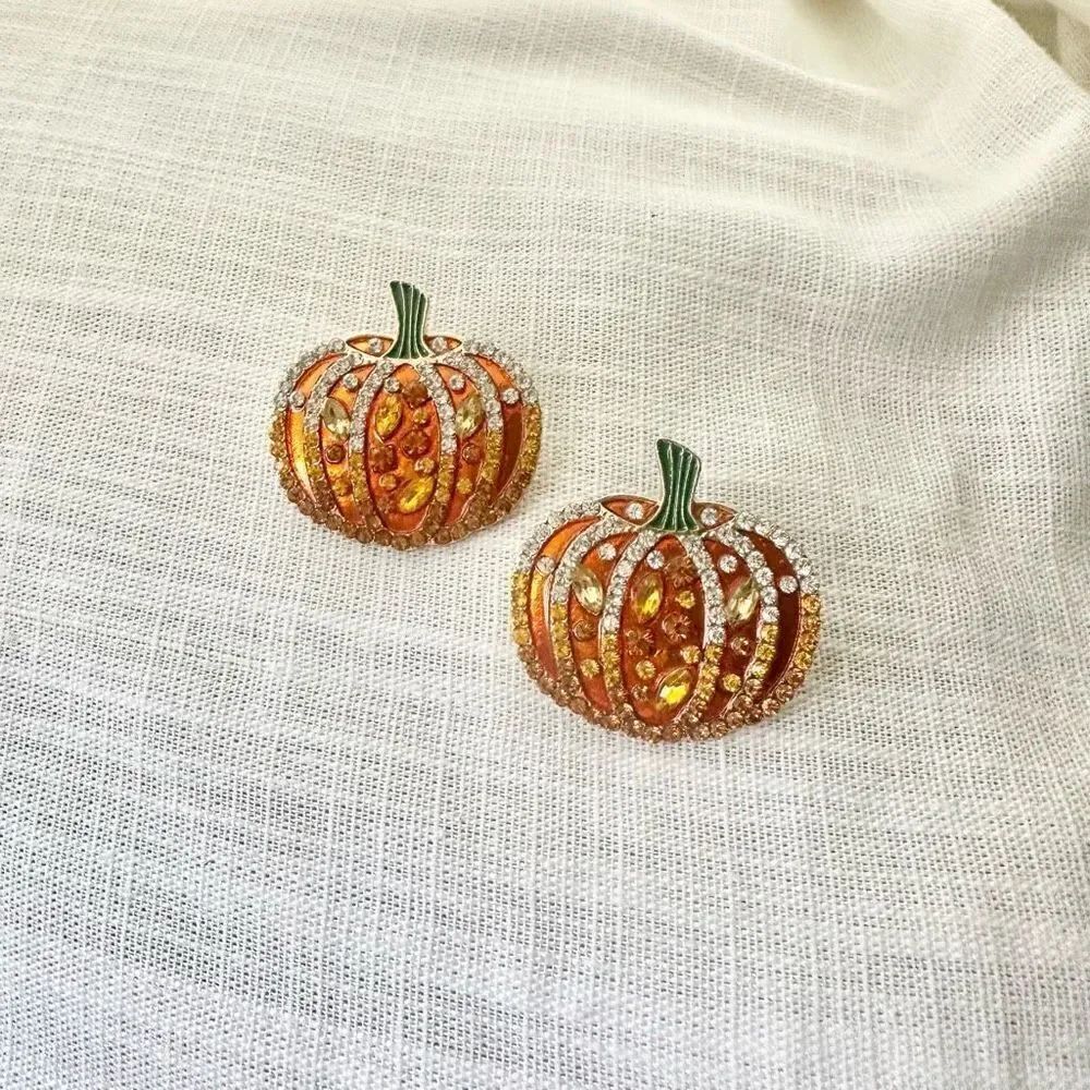 Jeweled orange Halloween/fall pumpkin earrings